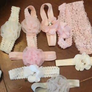 Pink and White Floral Headband Set Newborn And Baby Headbands With Bows